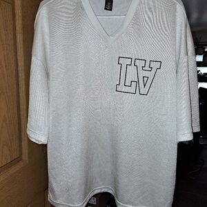 H&M White LA V-Neck Shirt Oversized Fit